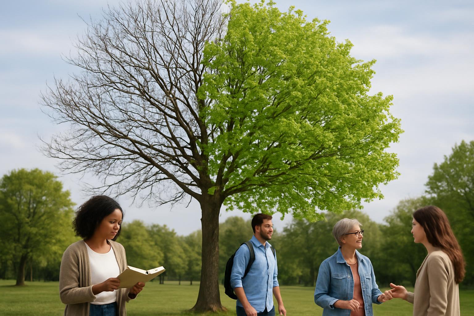 Tree gradually filling with leaves to represent growing knowledge