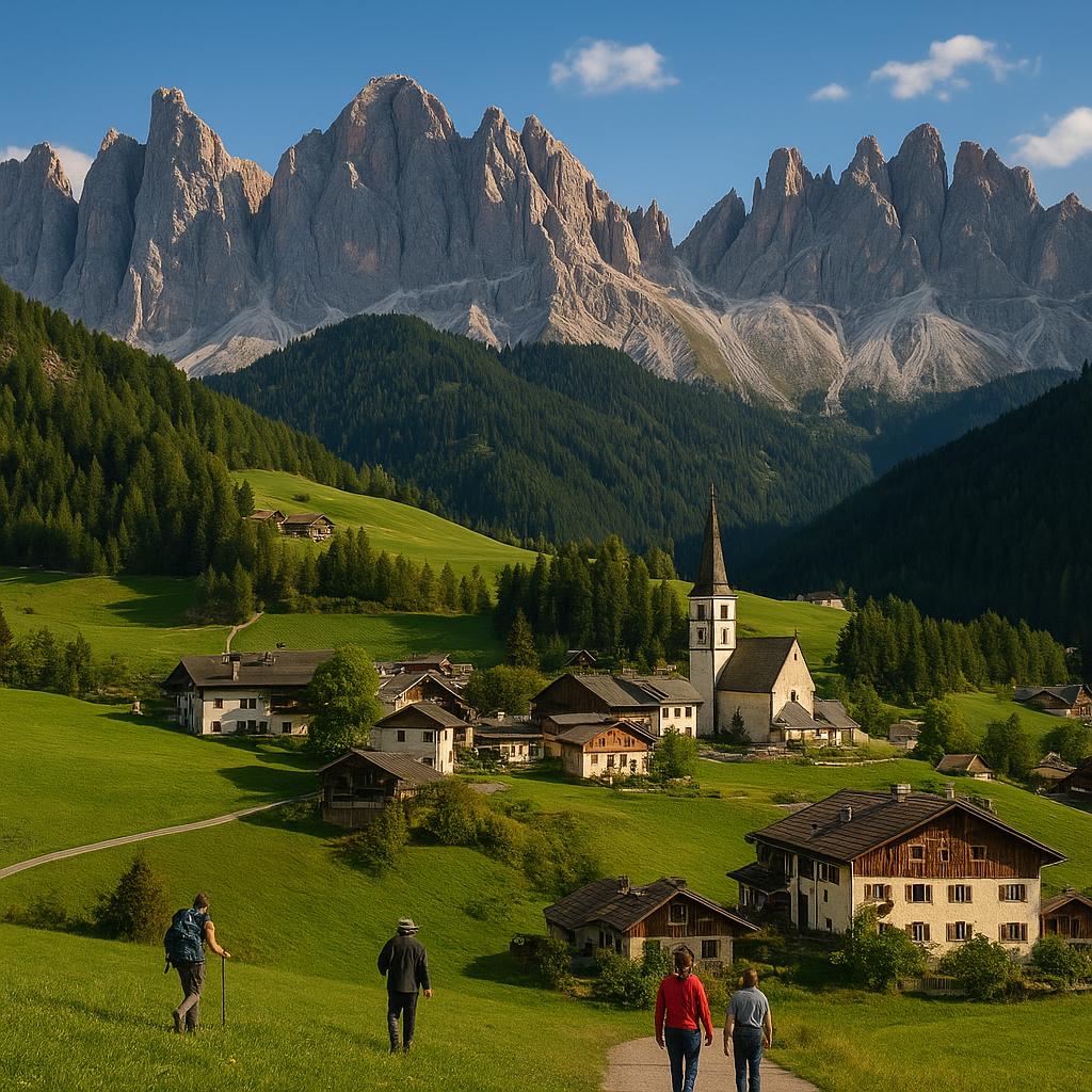 Mountain village surrounded by the Dolomites
