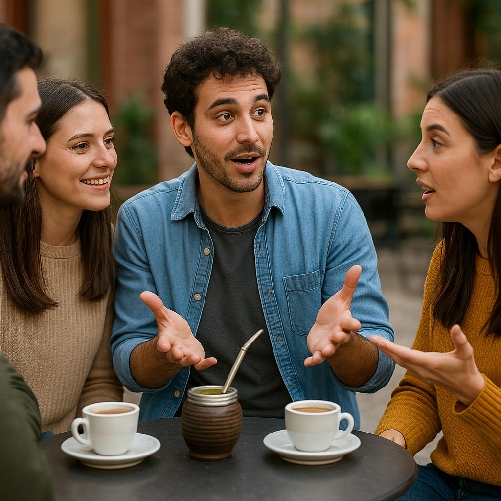 Friends chatting using distinctive Argentine expressions