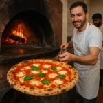 Traditional Neapolitan pizza fresh from a wood-fired oven