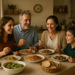 Italian family gathered around a dinner table