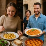 Split image comparing northern and southern Italian foods