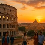 Colosseum and Rome skyline at sunset