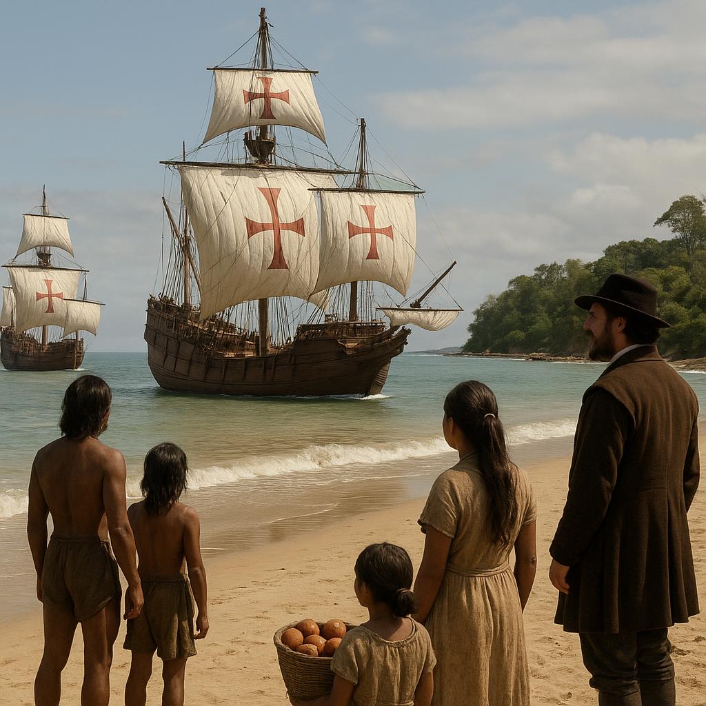 Arrival of Spanish ships on the American continent
