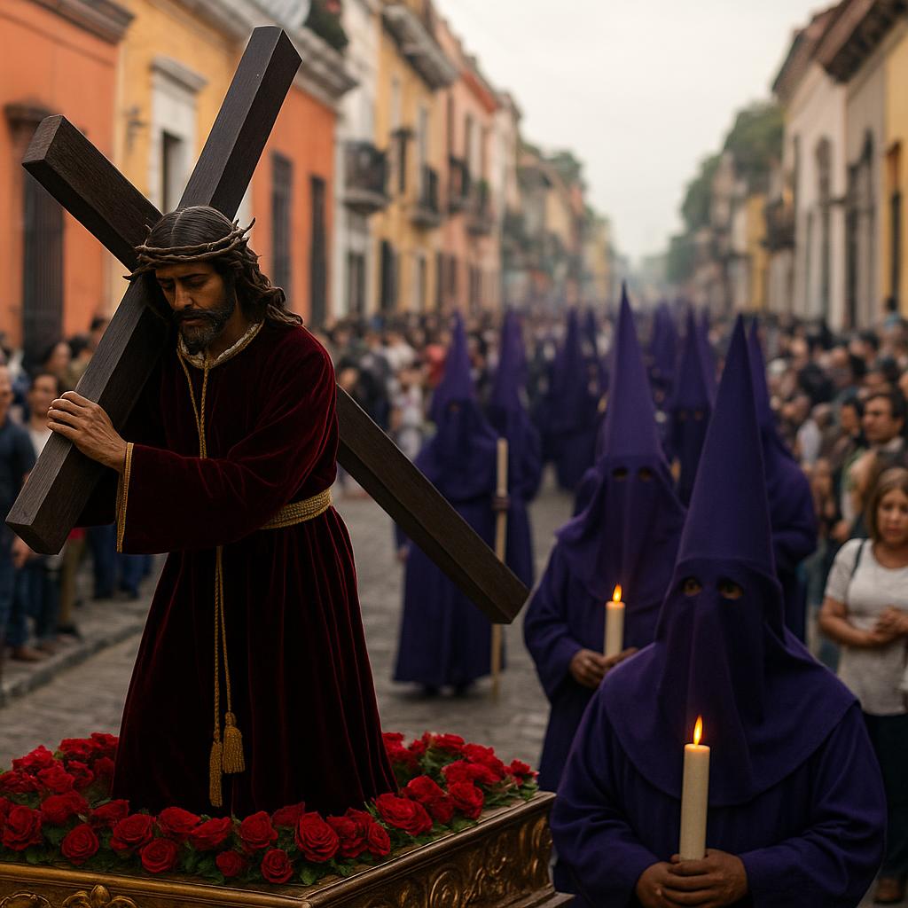 Religious procession during Holy Week in a Latin American city