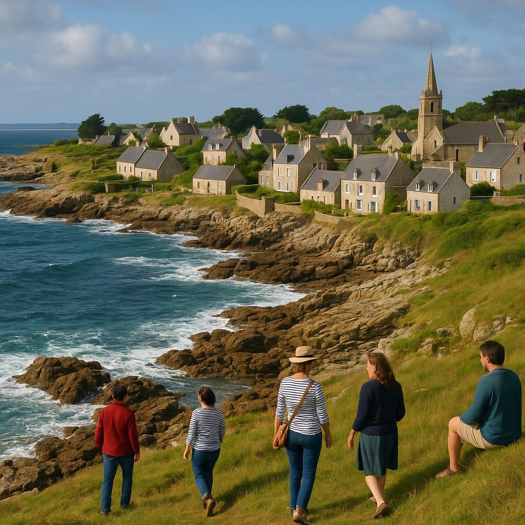 Rugged coastline and traditional Breton village