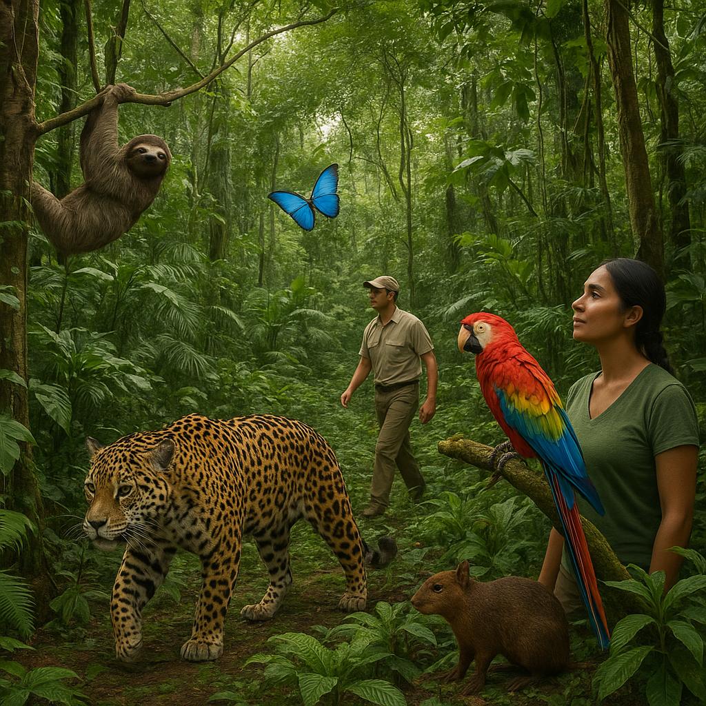 Amazon rainforest filled with diverse plants and wildlife