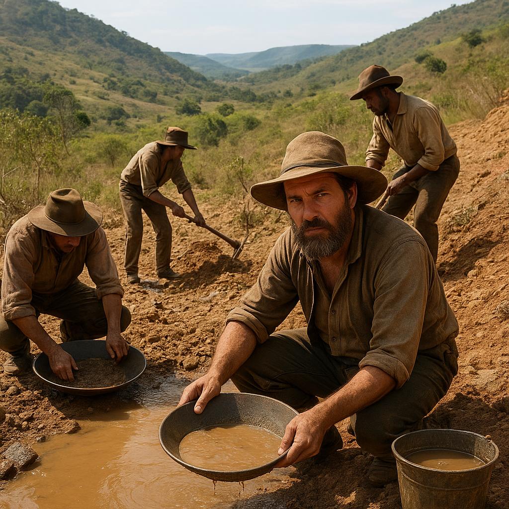Prospectors searching for gold in the hills of Minas Gerais during the gold rush