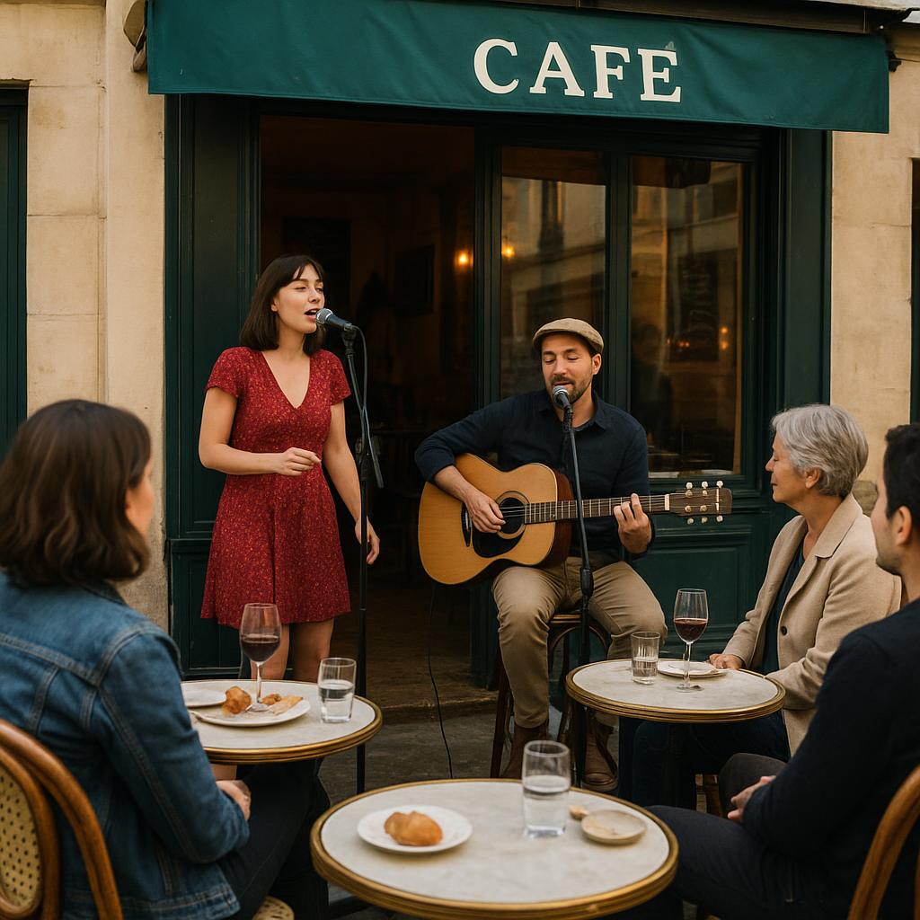 French café with live music performance
