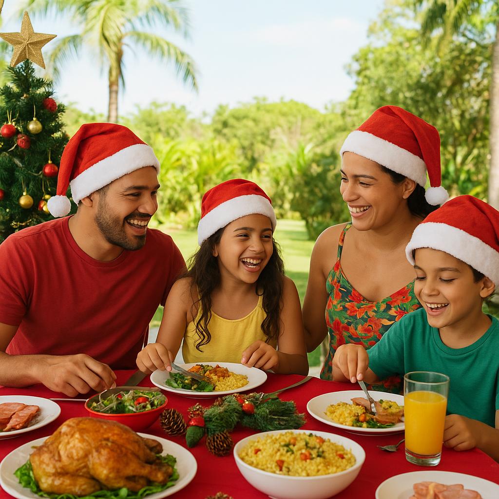 Christmas celebration in a Brazilian home during the summer season