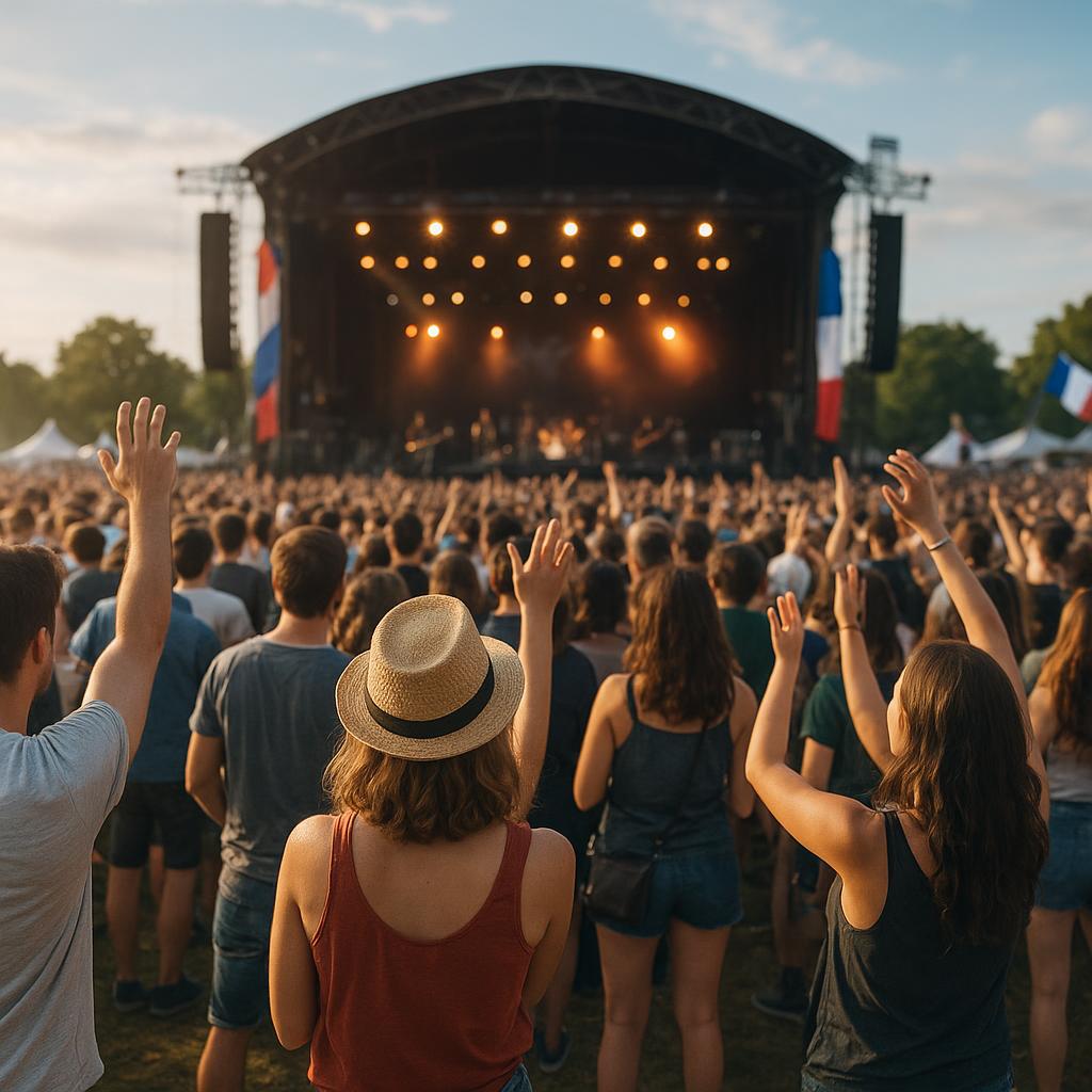 Crowd enjoying an outdoor music festival in France
