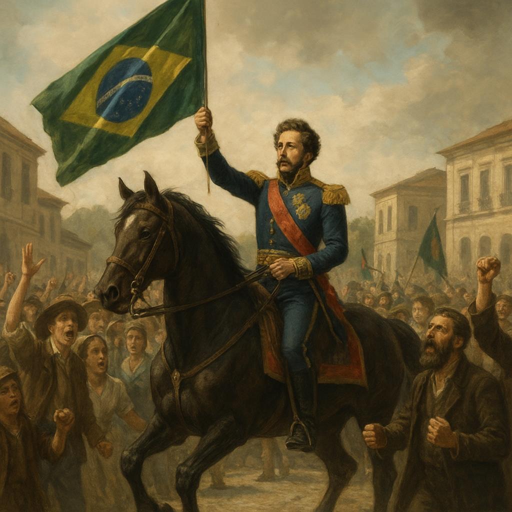 Dom Pedro I proclaiming Brazil's independence in a historic public gathering