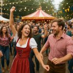 Crowded festival with people dancing