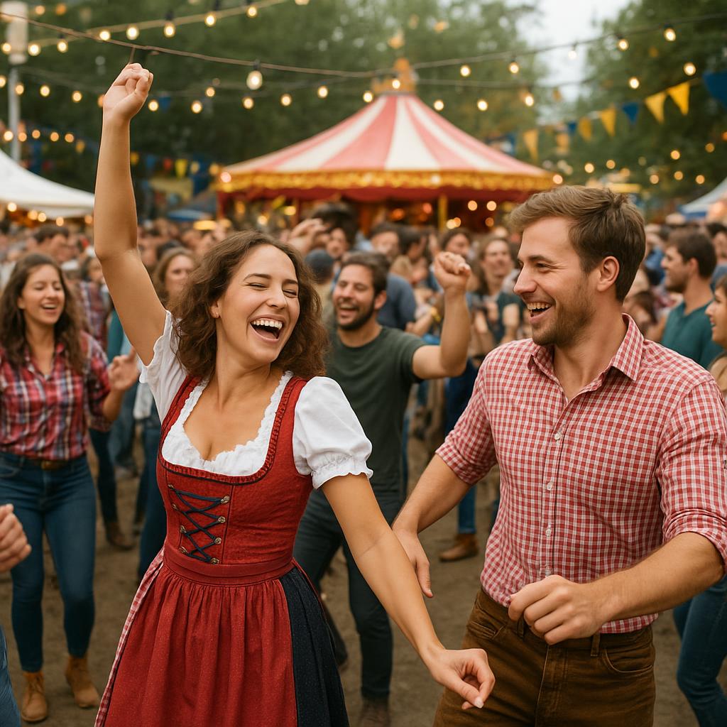 Crowded festival with people dancing