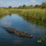 Alligator swimming through the Florida Everglades
