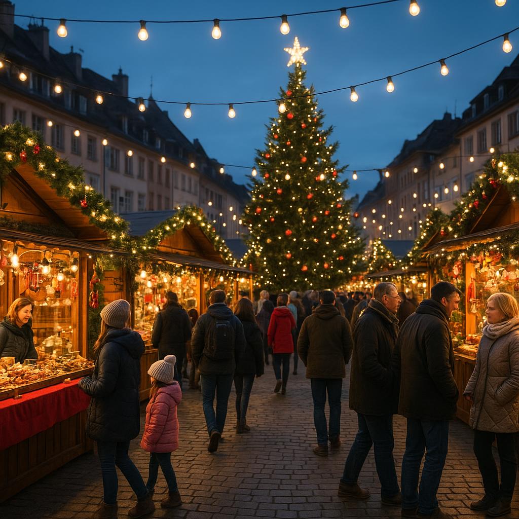 French Christmas market decorated for the holidays