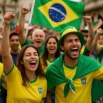Supporters celebrating during a FIFA World Cup event in Brazil