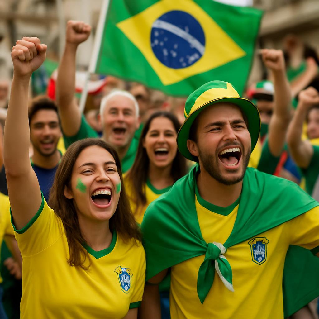 Supporters celebrating during a FIFA World Cup event in Brazil