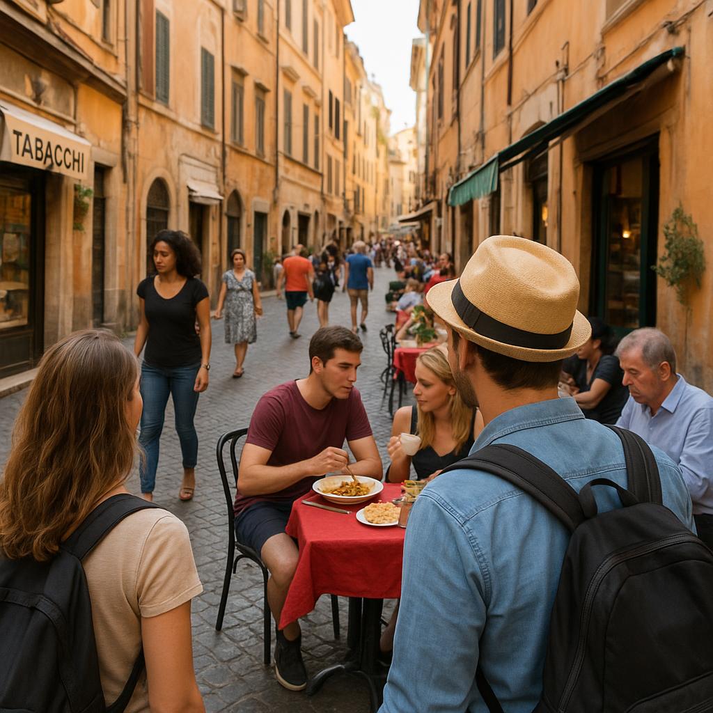 Tourists observing everyday Italian life