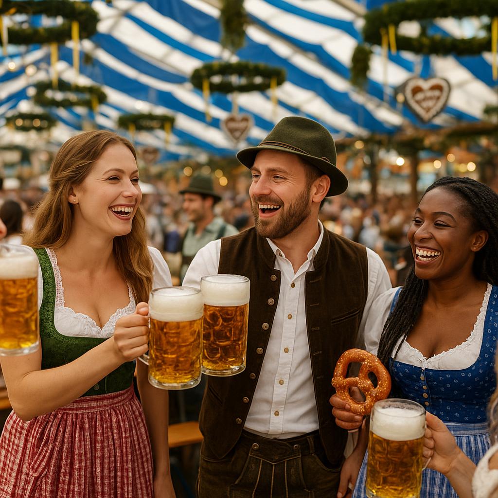People in traditional clothing at the Oktoberfest