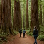 Towering coastal redwood trees in northern California