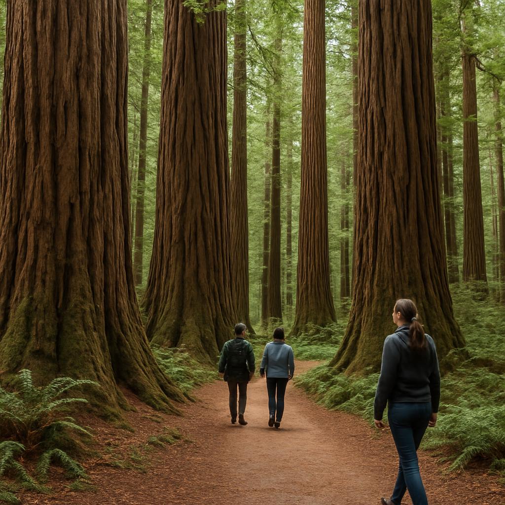 Towering coastal redwood trees in northern California