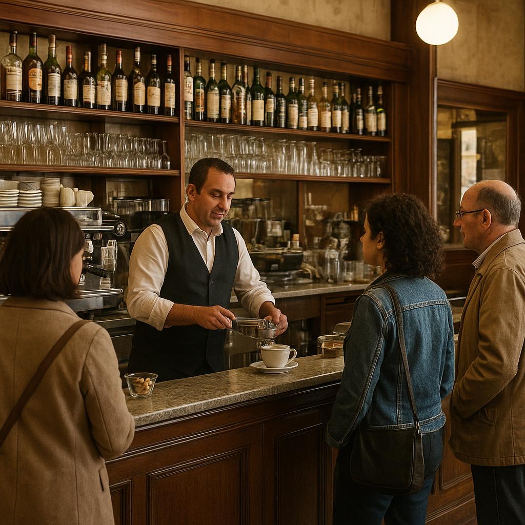 People standing at a traditional Italian coffee bar