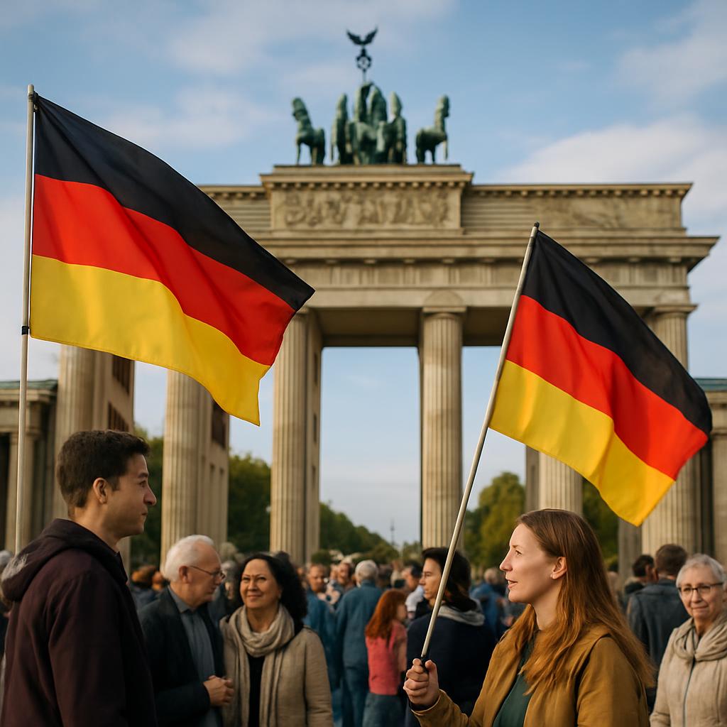 German flags in front of the Brandenburg Gate