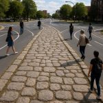 Ancient Roman road branching into many modern roads