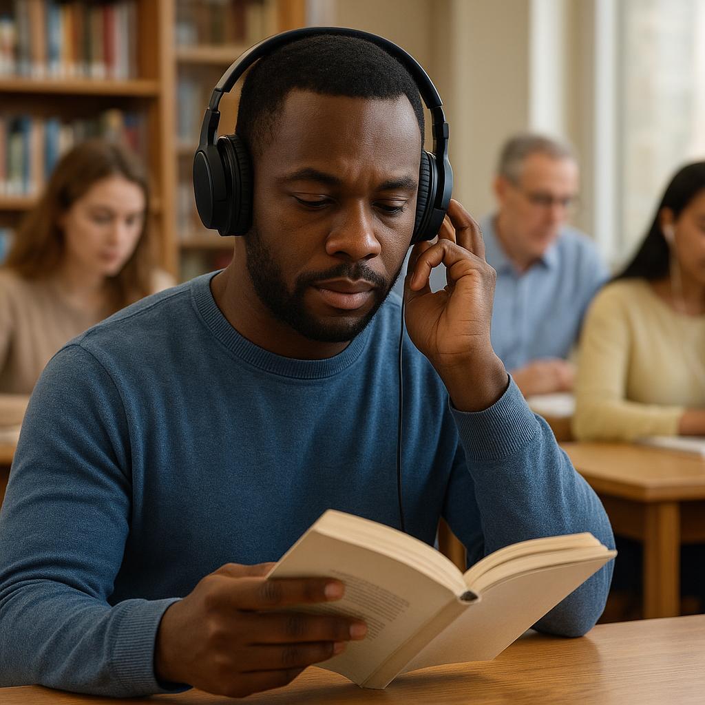 Language learner naturally acquiring new vocabulary through reading and listening