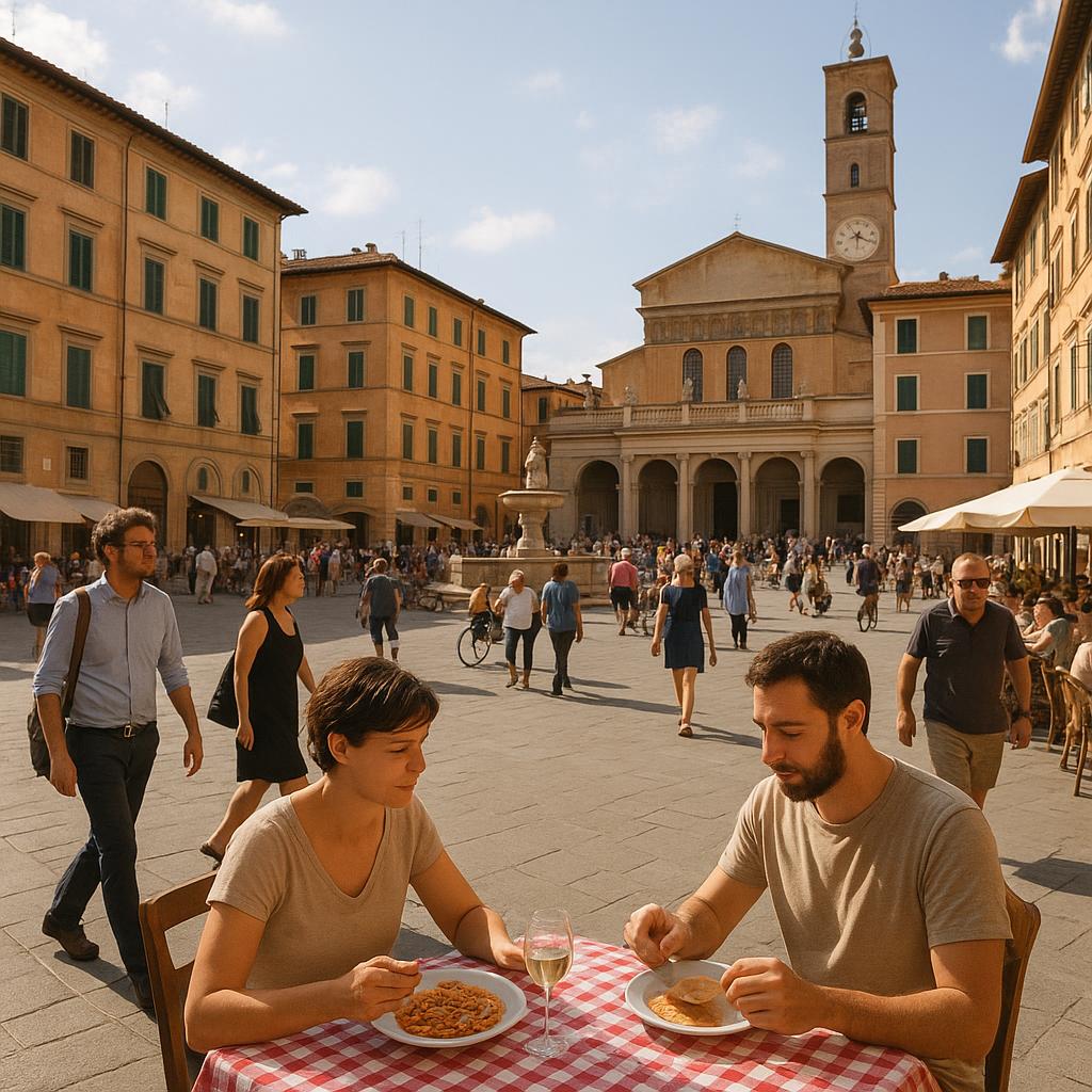 Busy Italian piazza during the afternoon