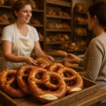 Freshly baked German pretzels in a traditional bakery