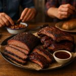 Smoked barbecue platter with brisket and ribs