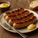 Grilled German bratwurst served with mustard