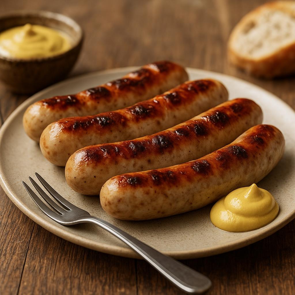 Grilled German bratwurst served with mustard