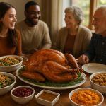 Roast turkey with traditional Thanksgiving side dishes
