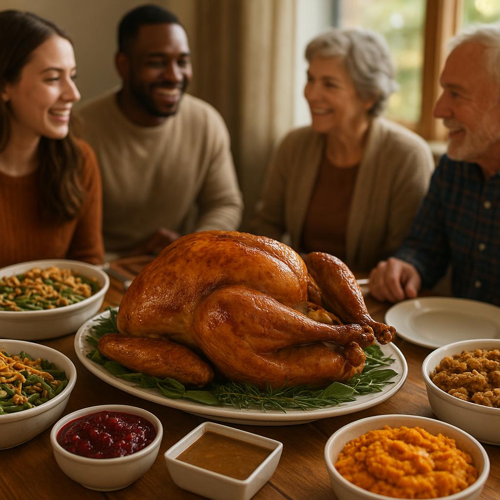 Roast turkey with traditional Thanksgiving side dishes