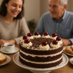 Classic Black Forest cake on a dessert table