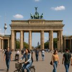 Brandenburg Gate with the Berlin skyline