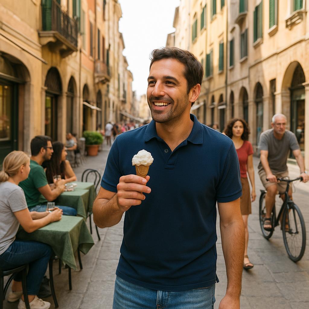Italian resident enjoying a normal day in town