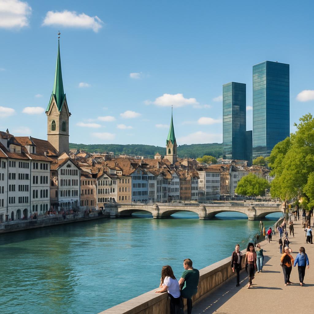 View of Zurich with the Limmat River and old town