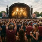 Outdoor music festival with a large crowd