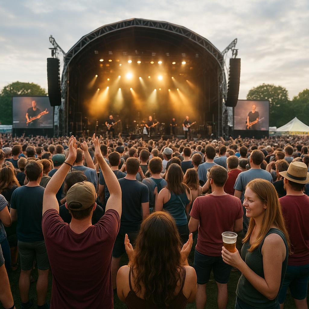Outdoor music festival with a large crowd