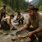 Gold miners working beside a mountain stream