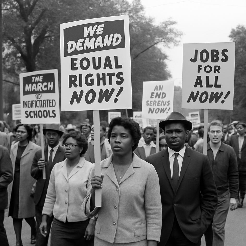 Marchers carrying signs during the Civil Rights Movement