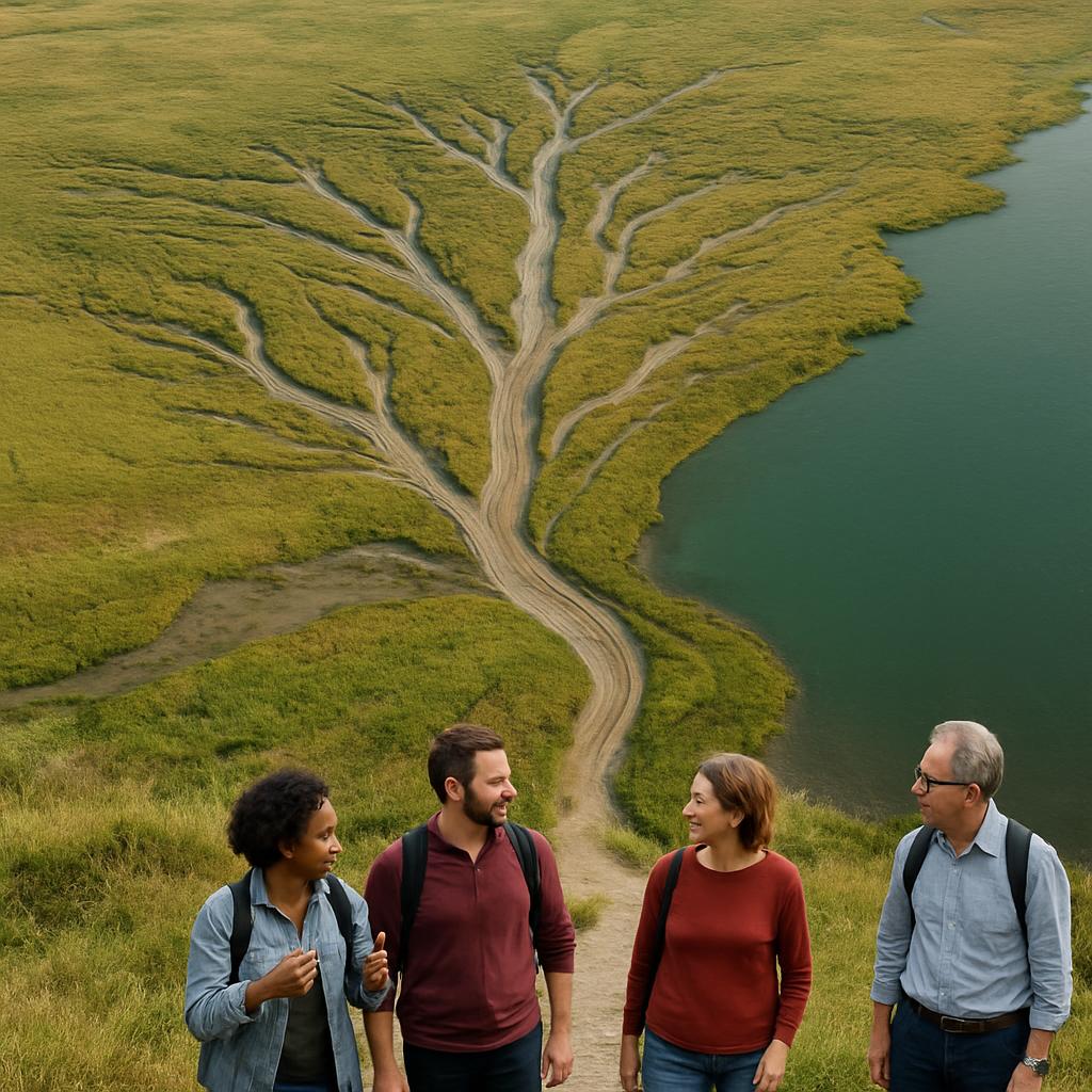 Branching river delta viewed from above