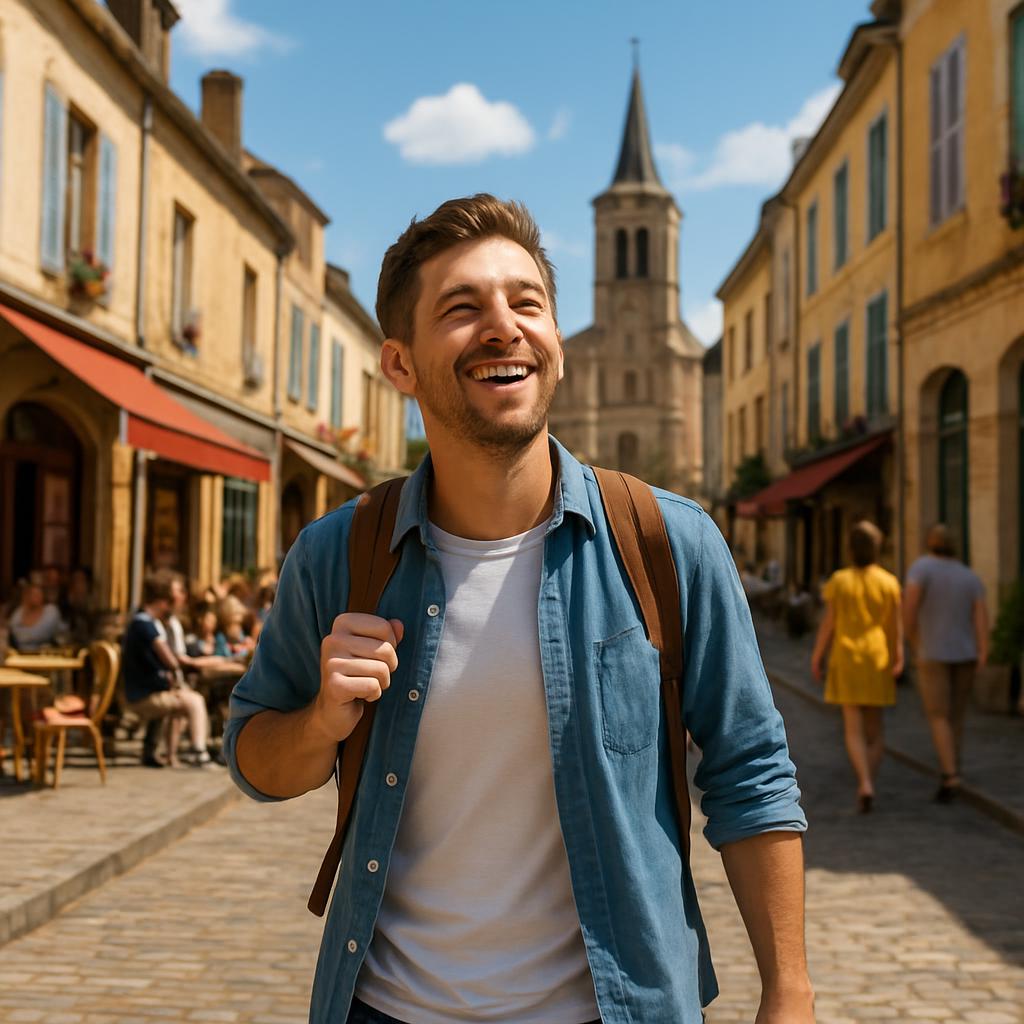 Happy person enjoying a sunny day in France