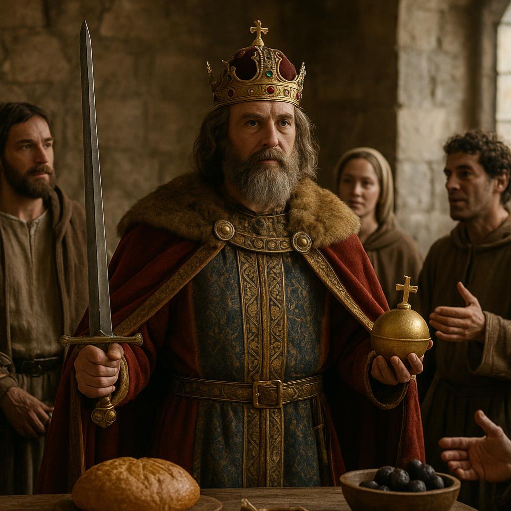 Medieval emperor depicted in historical setting