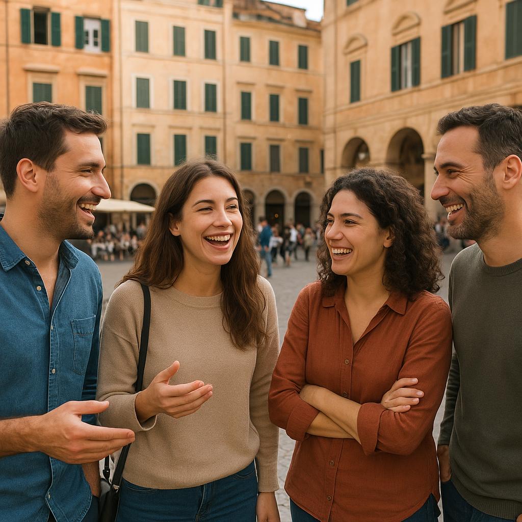 Italians talking together in a piazza