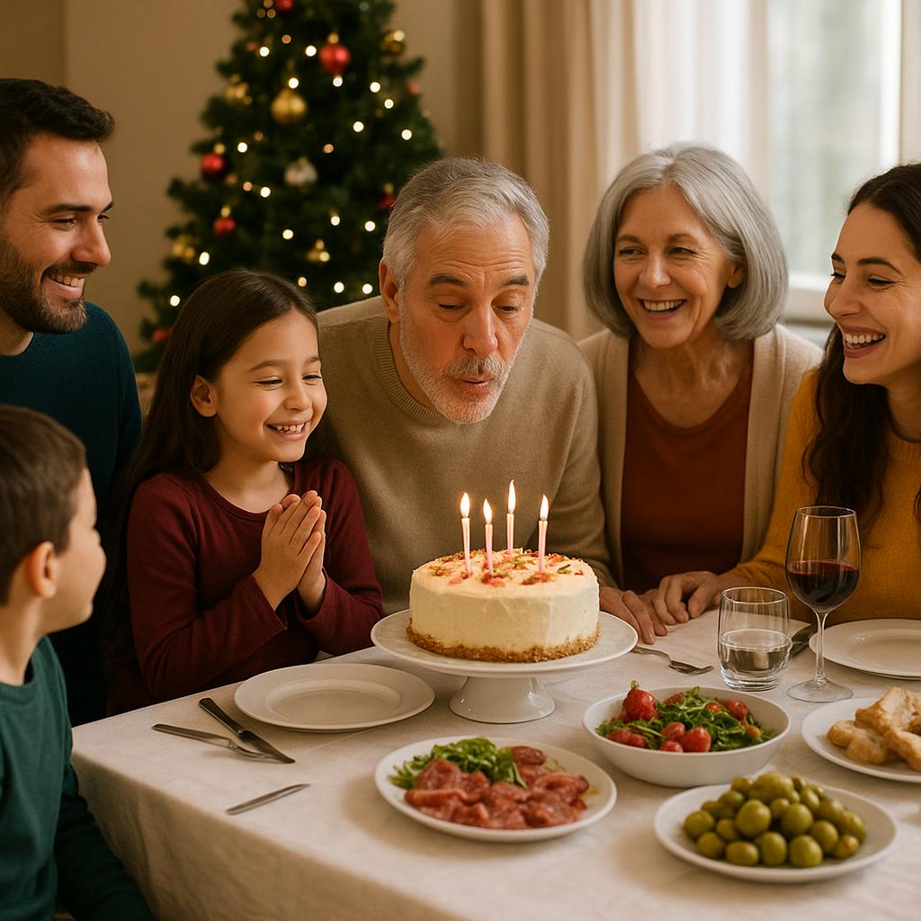 Family celebration around a decorated table